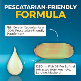 Viva Naturals Omega 3 Fish Oil bottle with softgels scattered