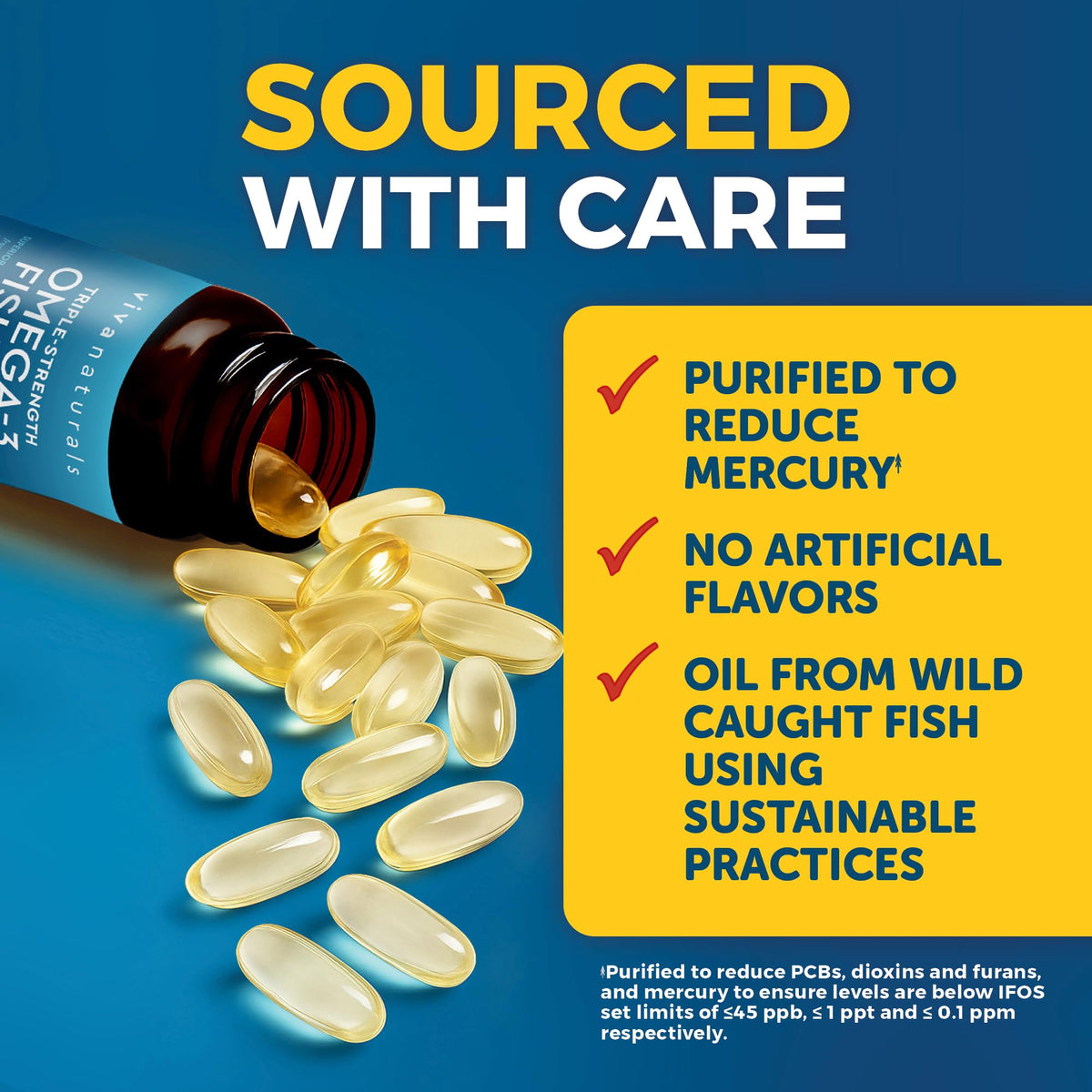 Viva Naturals Omega 3 Fish Oil softgels in a hand
