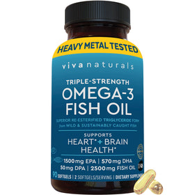 Viva Naturals Triple Strength Omega 3 Fish Oil 2500 mg softgels front view