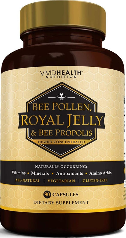 Vivid Health Nutrition Royal Jelly, Bee Pollen & Propolis Supplement front view