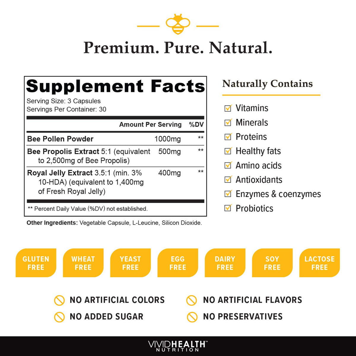 Vivid Health Nutrition Royal Jelly supplement bottle top view