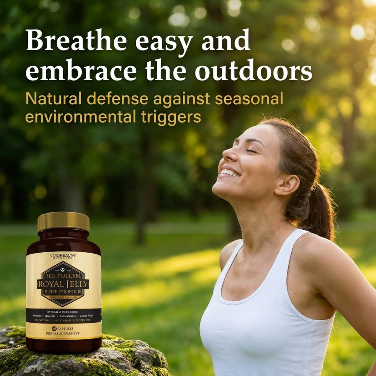 Vivid Health Nutrition Royal Jelly supplement on wooden table