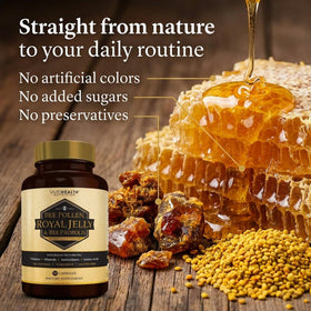 Vivid Health Nutrition Royal Jelly supplement with a measuring spoon