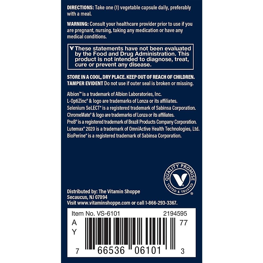 Vthrive Men's One Daily Multivitamin 30 Capsules back label
