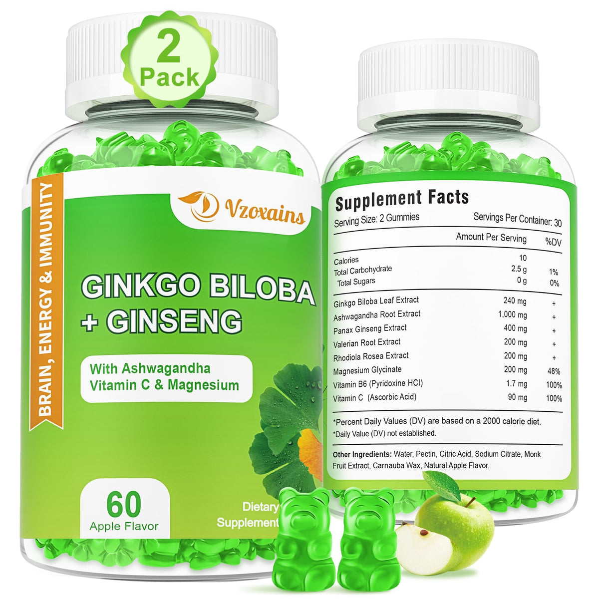 VZOXAINS Ginkgo Biloba Gummies 240mg front view