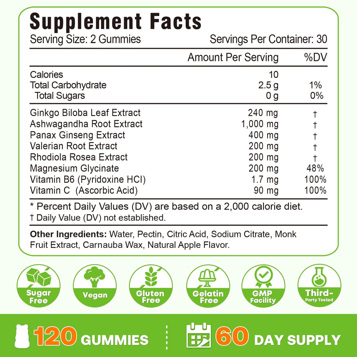 VZOXAINS Ginkgo Biloba Gummies 240mg on a wooden table