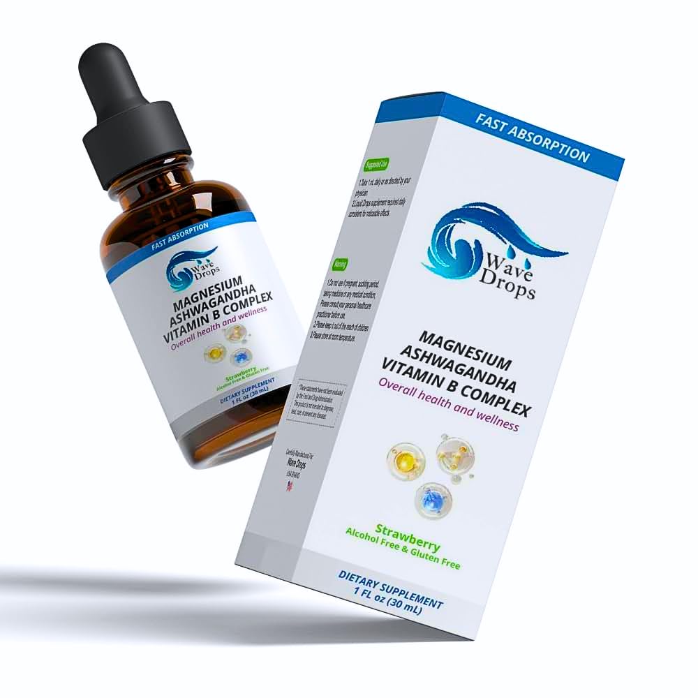 Wave Drops Magnesium, Ashwagandha & B-Complex Liquid Drops front view