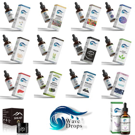 Wave Drops Magnesium, Ashwagandha & B-Complex Liquid Drops on a kitchen counter