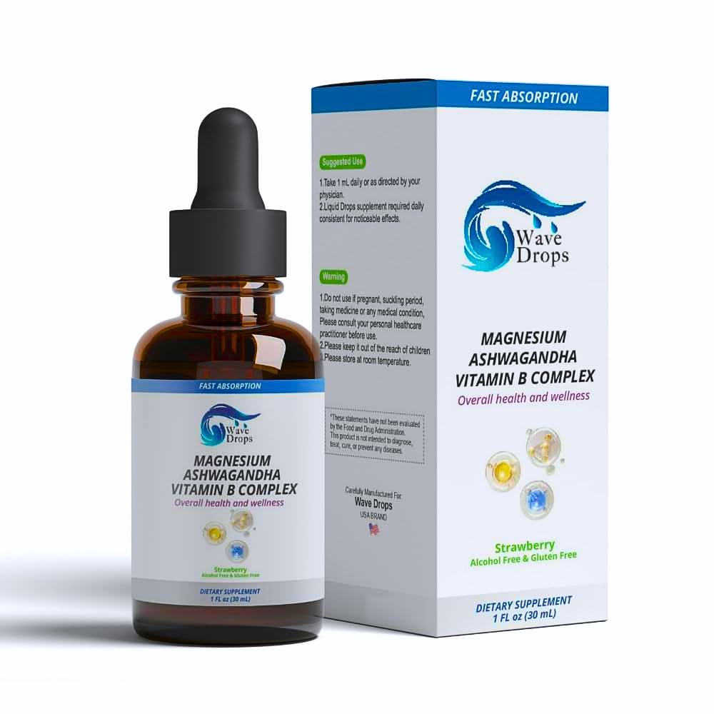 Wave Drops Magnesium, Ashwagandha & B-Complex Liquid Drops packaging