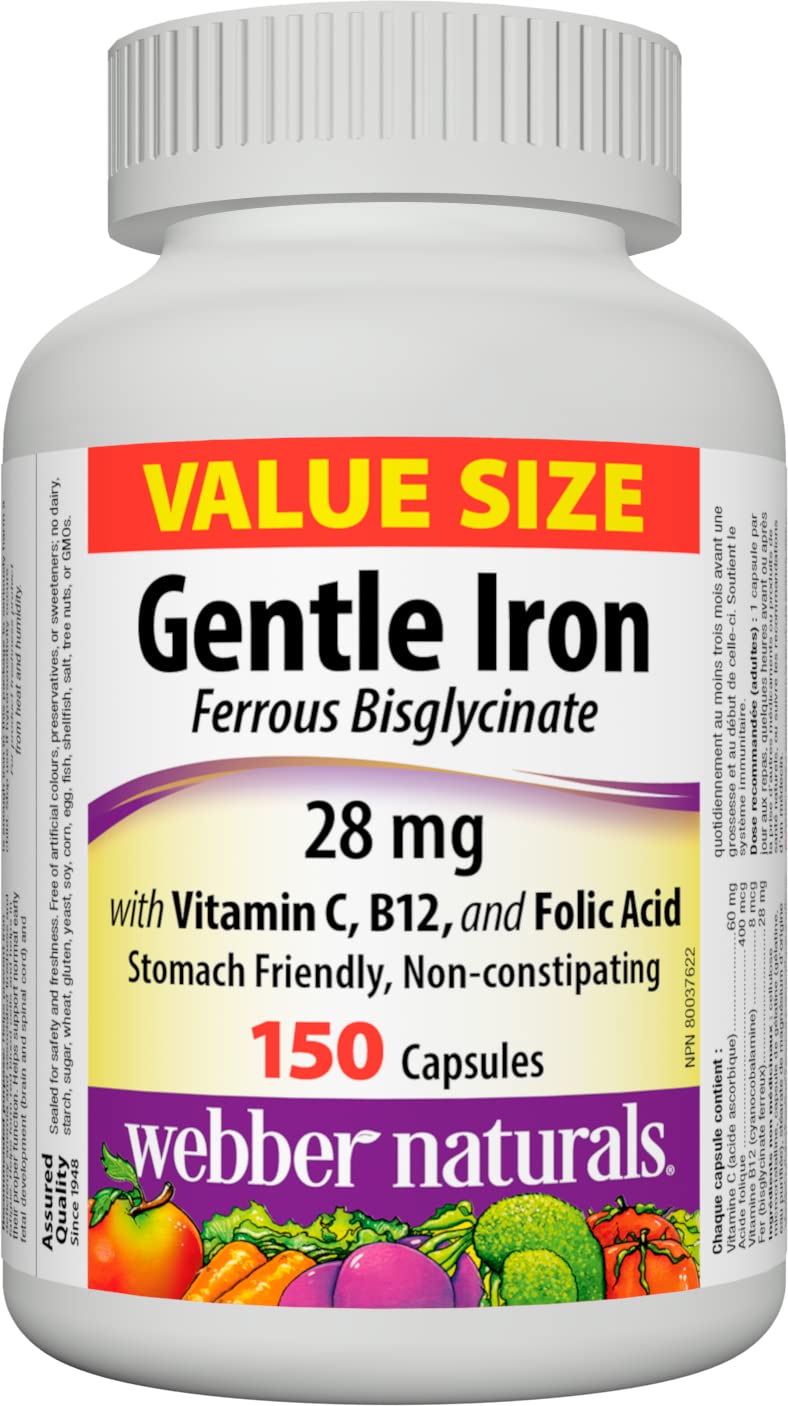 Webber Naturals Gentle Iron Supplement 150 capsules front view