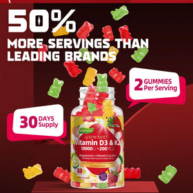 Wekannufod Vitamin D3 K2 Gummies with peach juice background