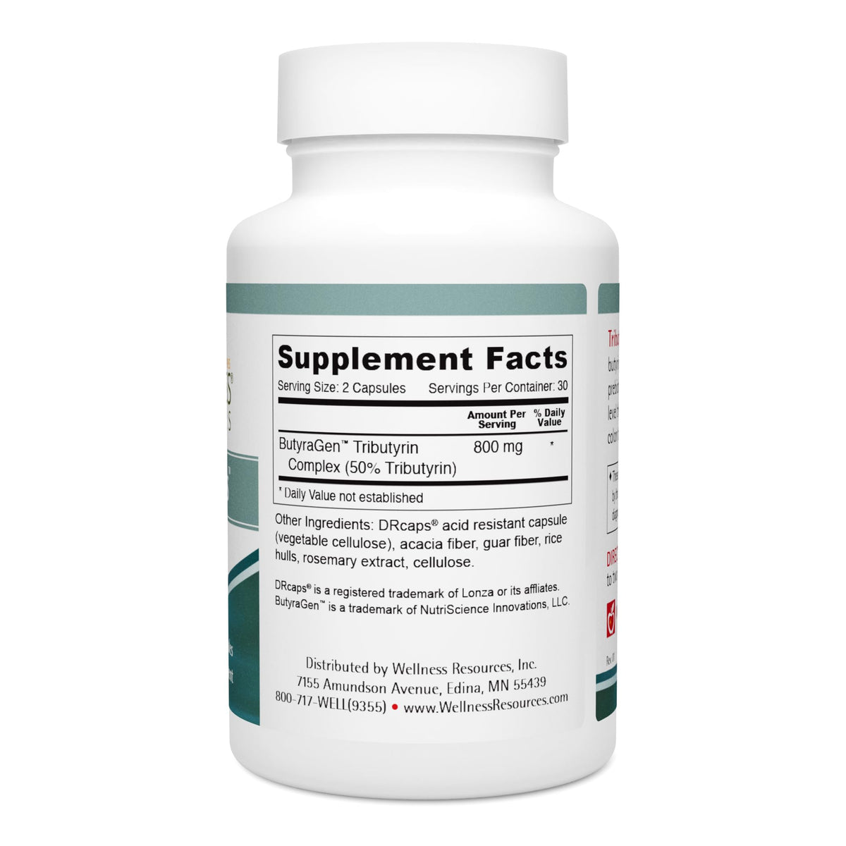 Wellness Resources Tributyrin Plus 800mg supplement side view