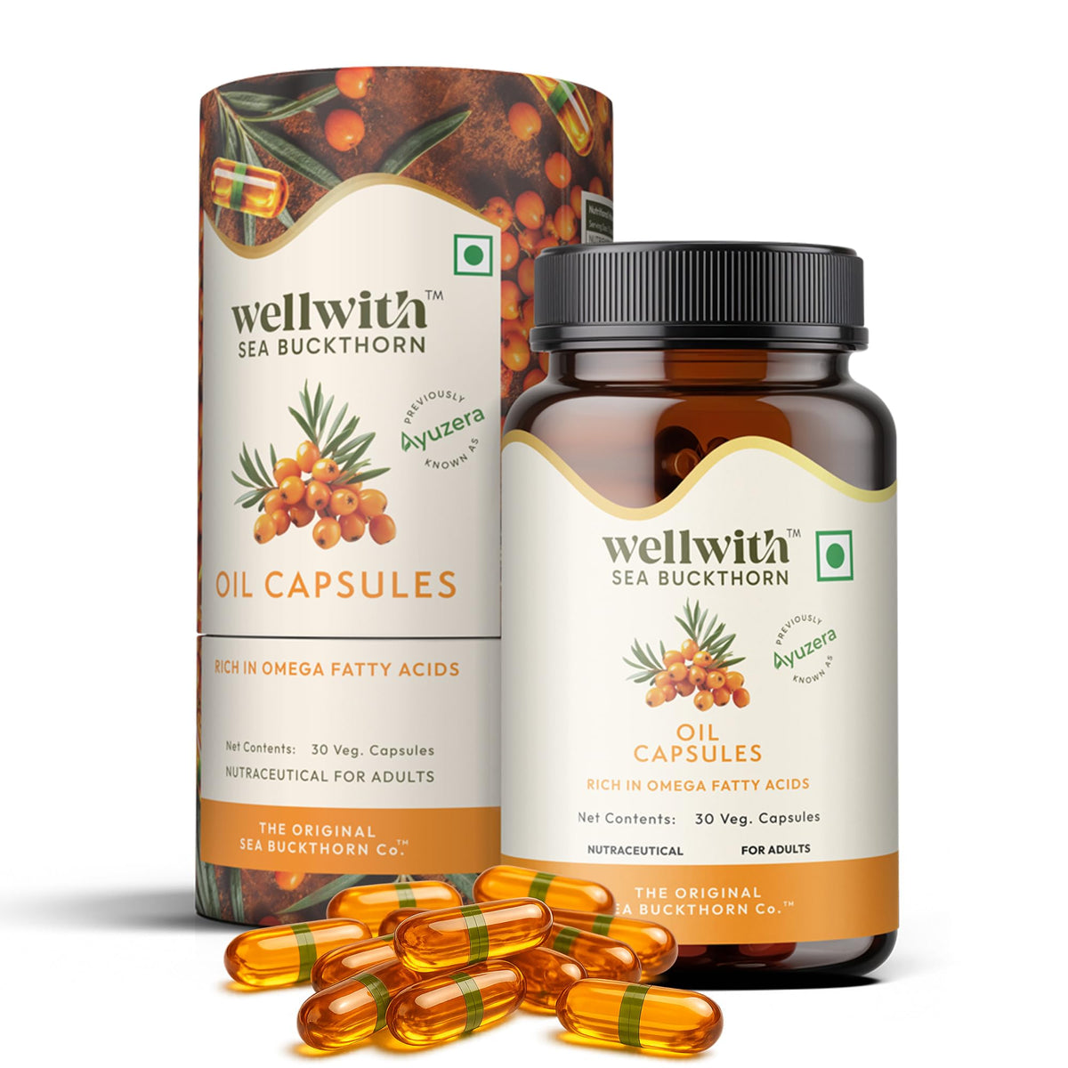 Wellwith Sea Buckthorn Berry Oil 500mg softgels front view