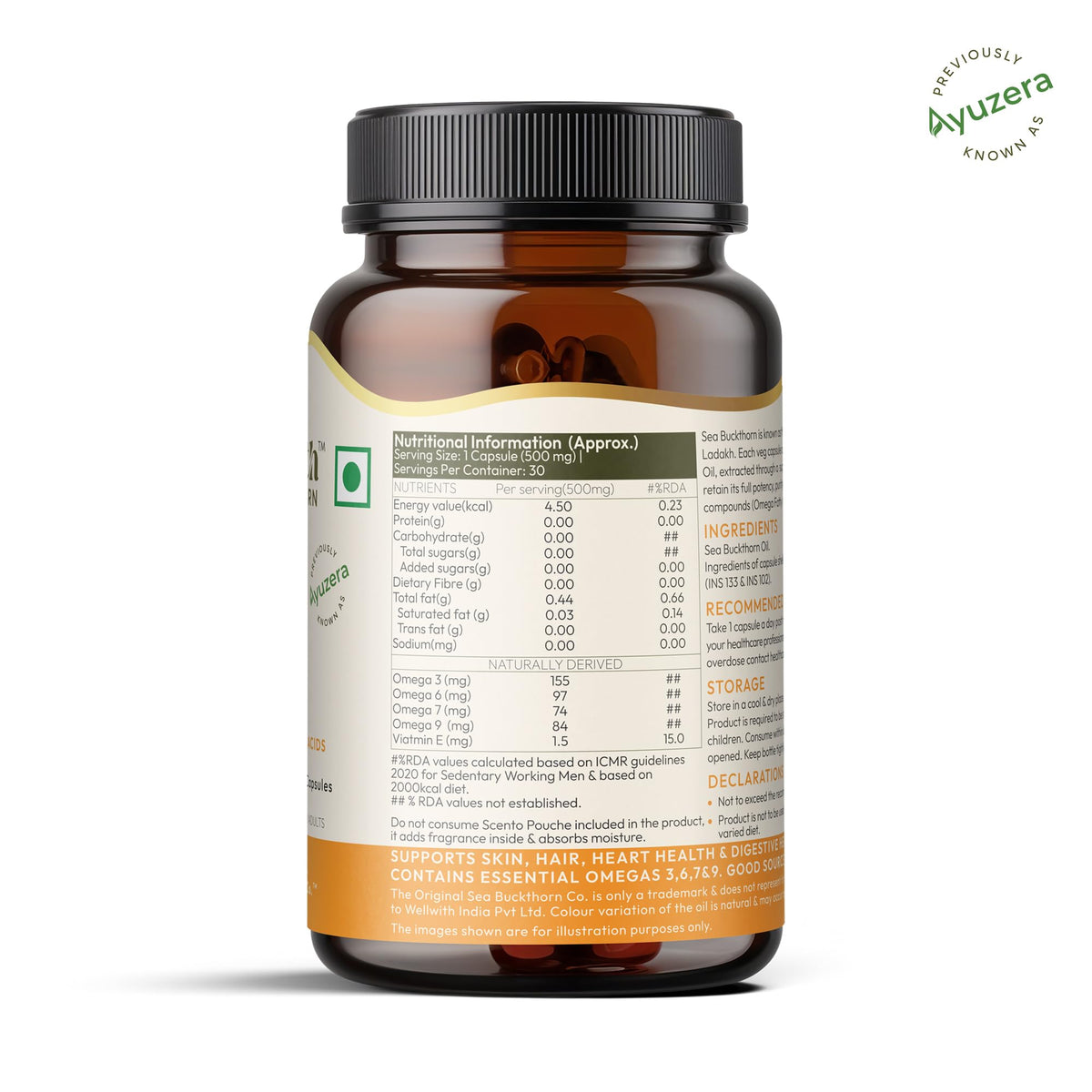 Wellwith Sea Buckthorn Berry Oil softgels in a natural setting