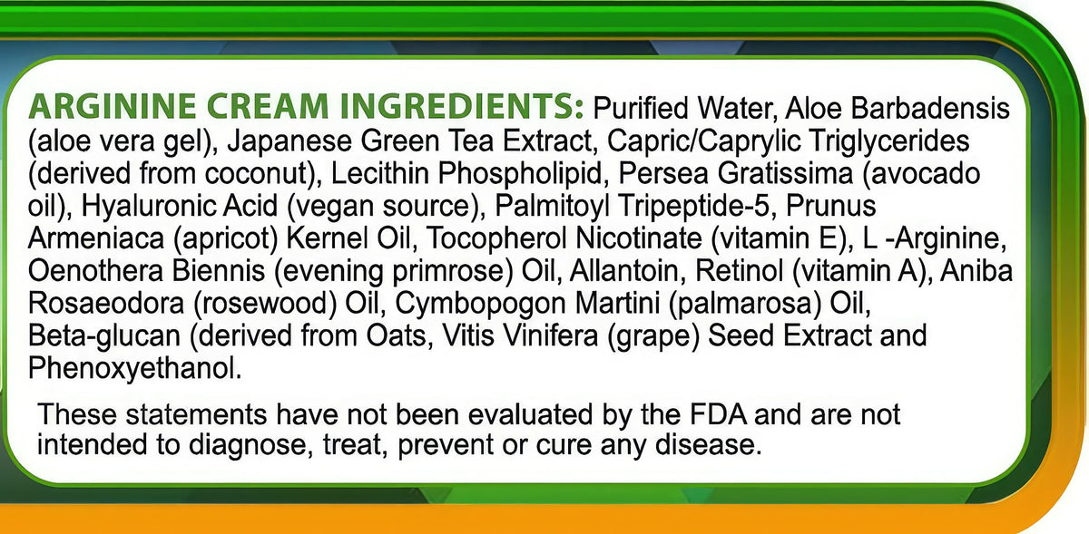 Whole Family Products Arginine Cream 2 oz with application instructions