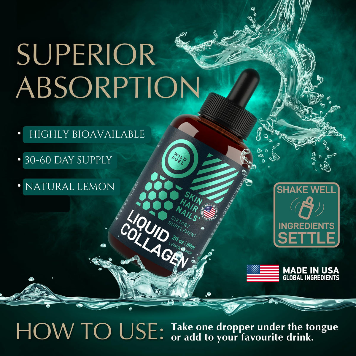 WILD FUEL Liquid Collagen 30,000mcg label close-up