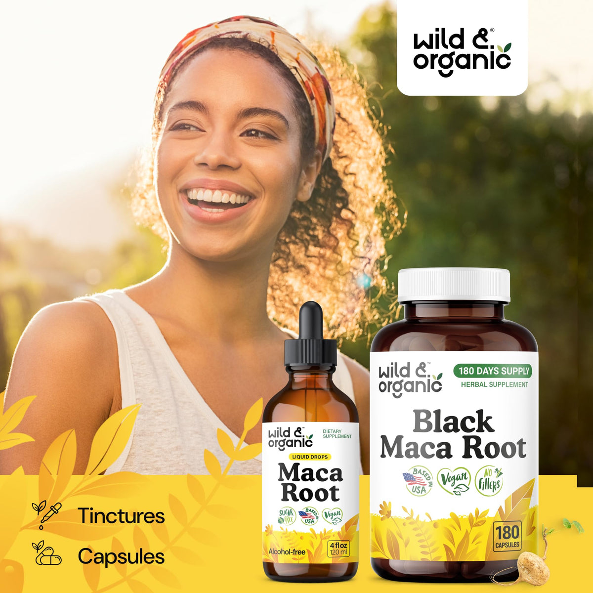 Wild & Organic Black Maca Capsules 500 mg back view of bottle