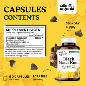Wild & Organic Black Maca Capsules 500 mg bottle with label