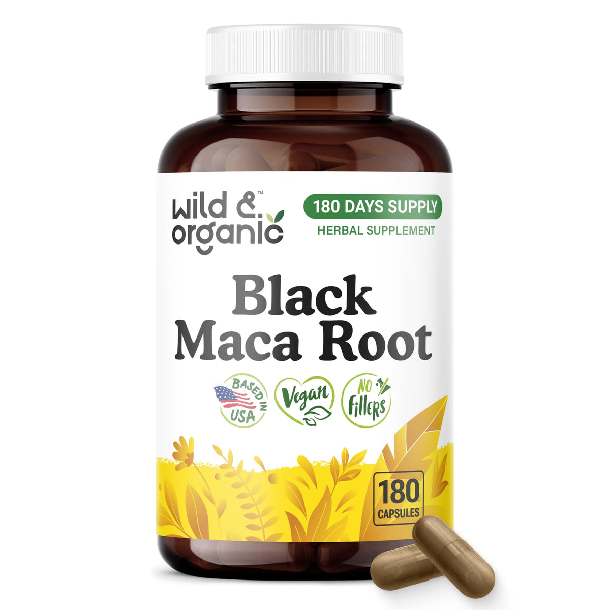 Wild & Organic Black Maca Capsules 500 mg front view