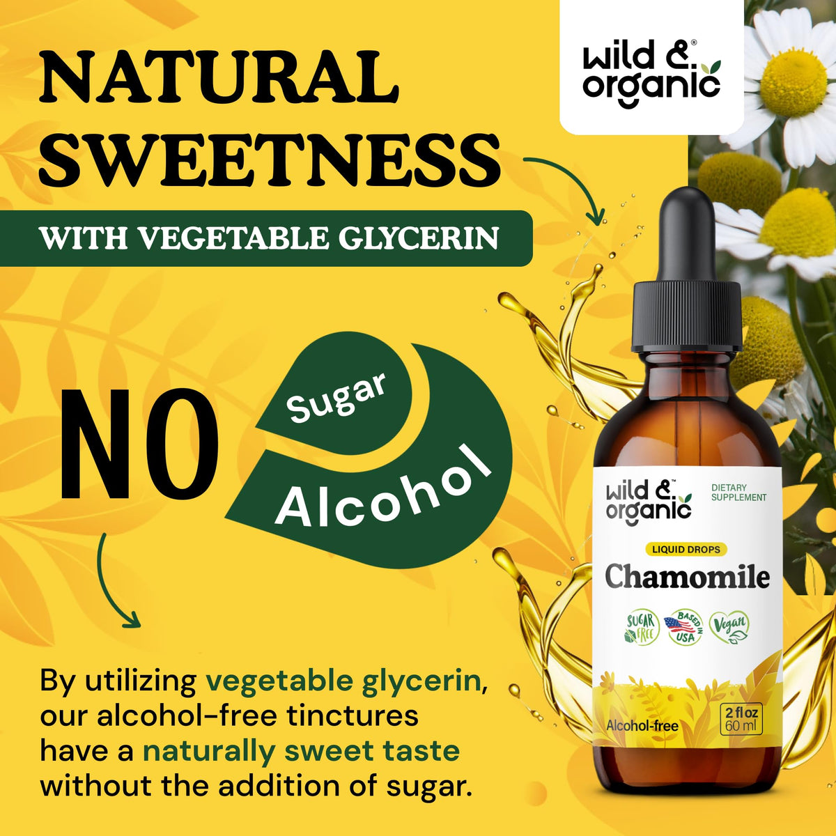 Wild & Organic Chamomile Tincture on wooden table