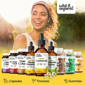 Wild & Organic Chamomile Tincture with herbal background