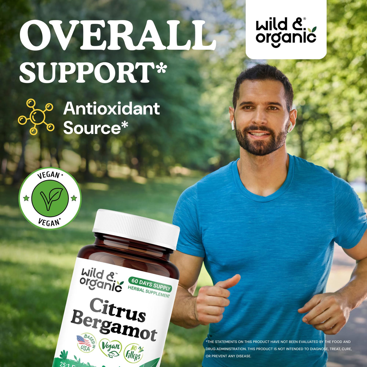 Wild & Organic Citrus Bergamot Capsules showing the bottle side