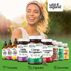 Wild & Organic Citrus Bergamot Capsules with a measuring spoon