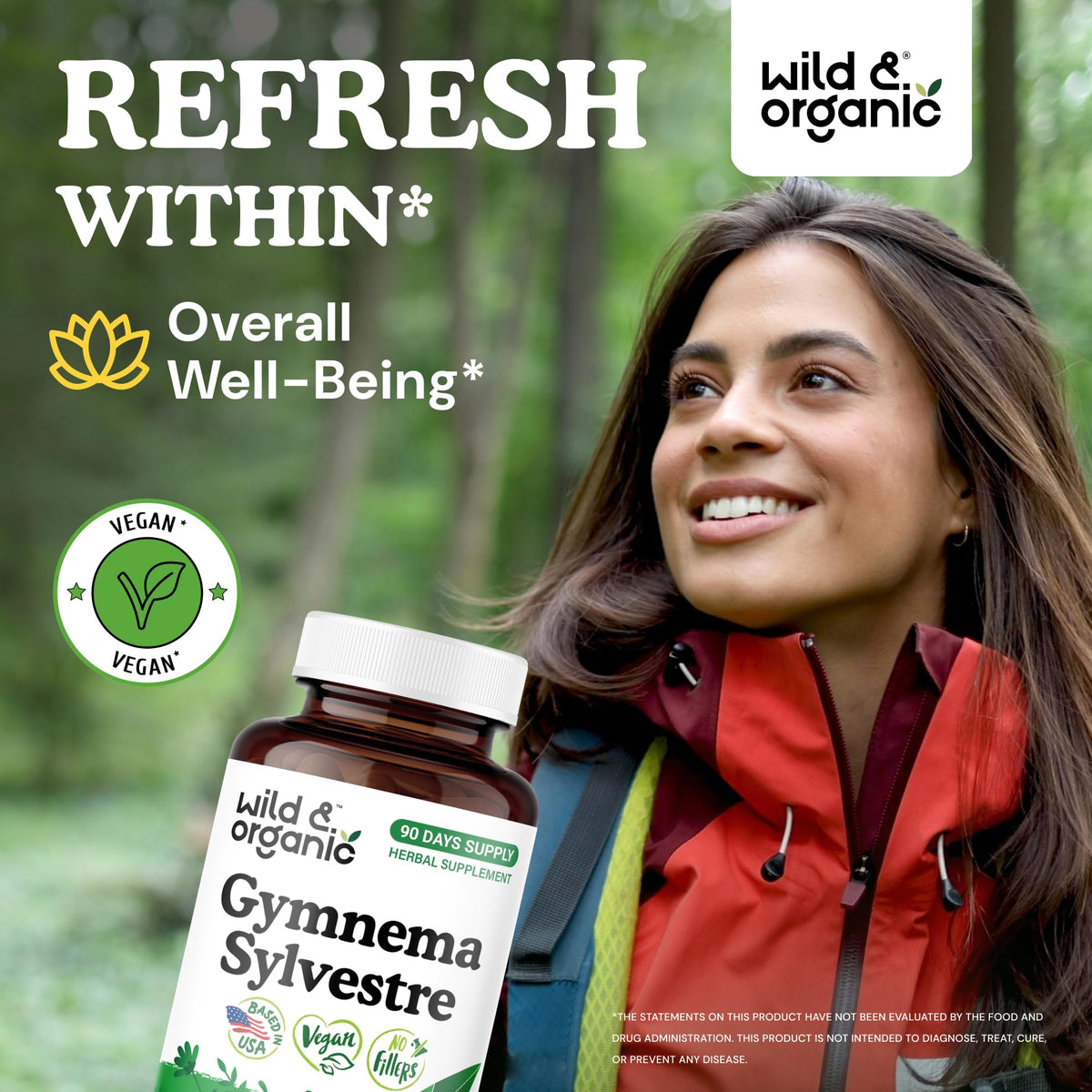Wild & Organic Gymnema Capsules 600 mg bottle side view