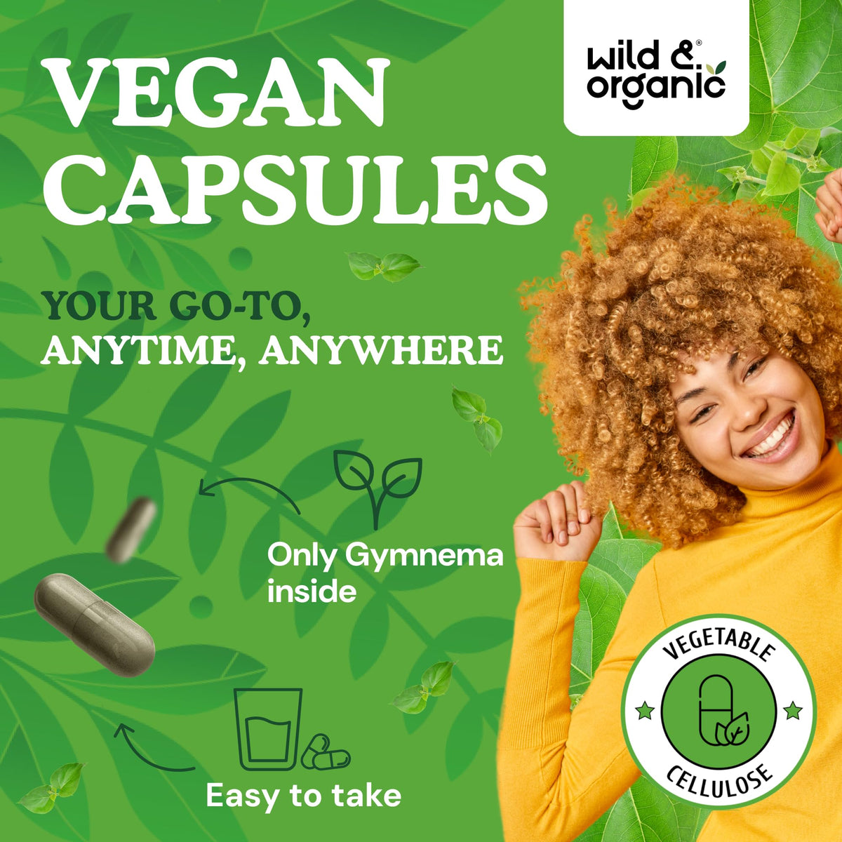 Wild & Organic Gymnema Capsules 600 mg with capsules displayed