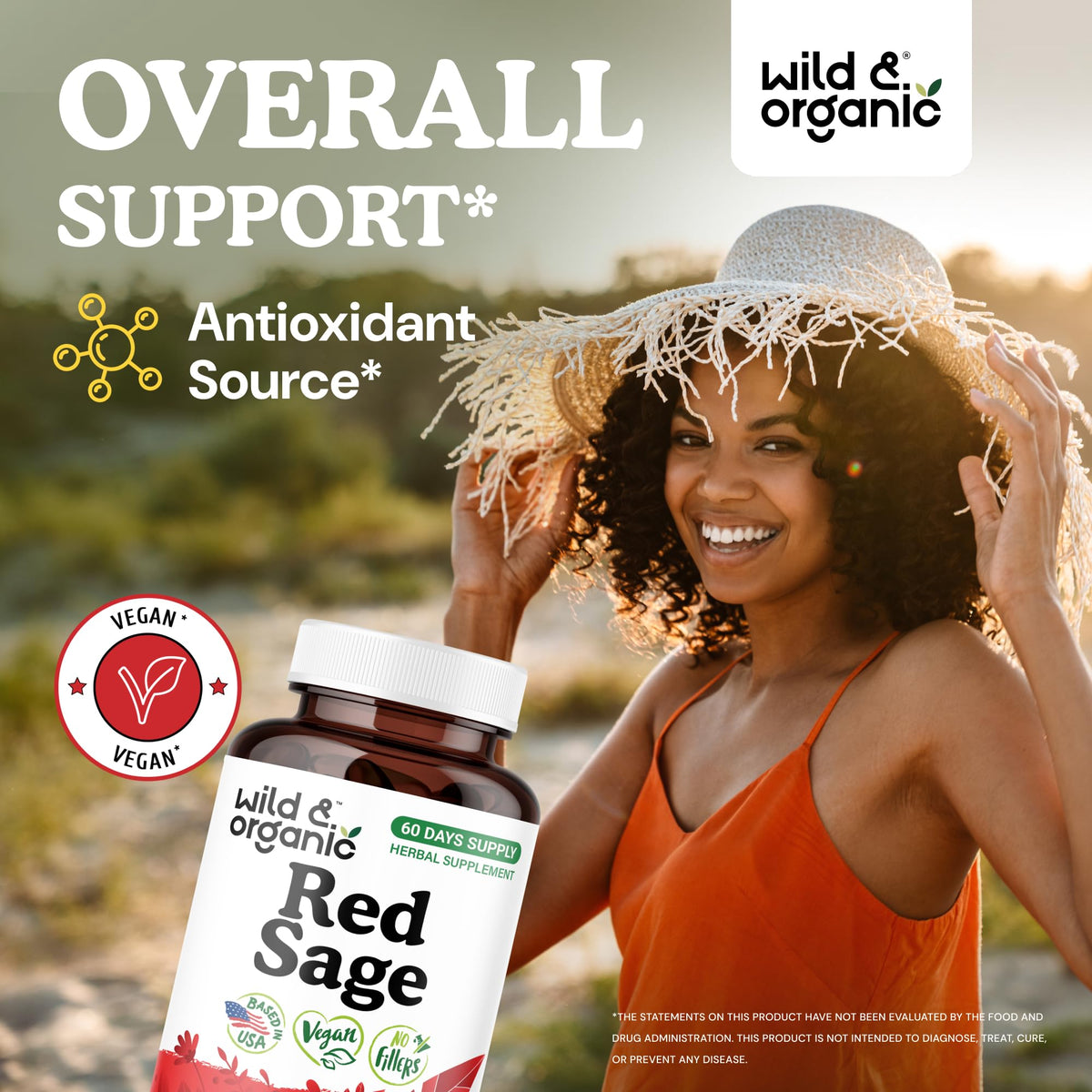 Wild & Organic Red Sage Capsules 1200 mg side view with label