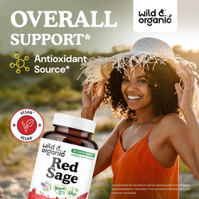 Wild & Organic Red Sage Capsules 1200 mg side view with label