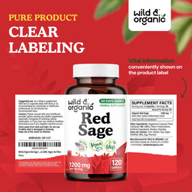 Wild & Organic Red Sage Capsules bottle with natural background