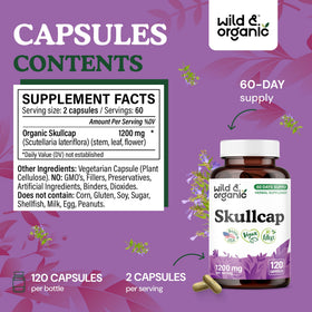 Wild & Organic Skullcap Capsules 1200 mg side view showing capsule size