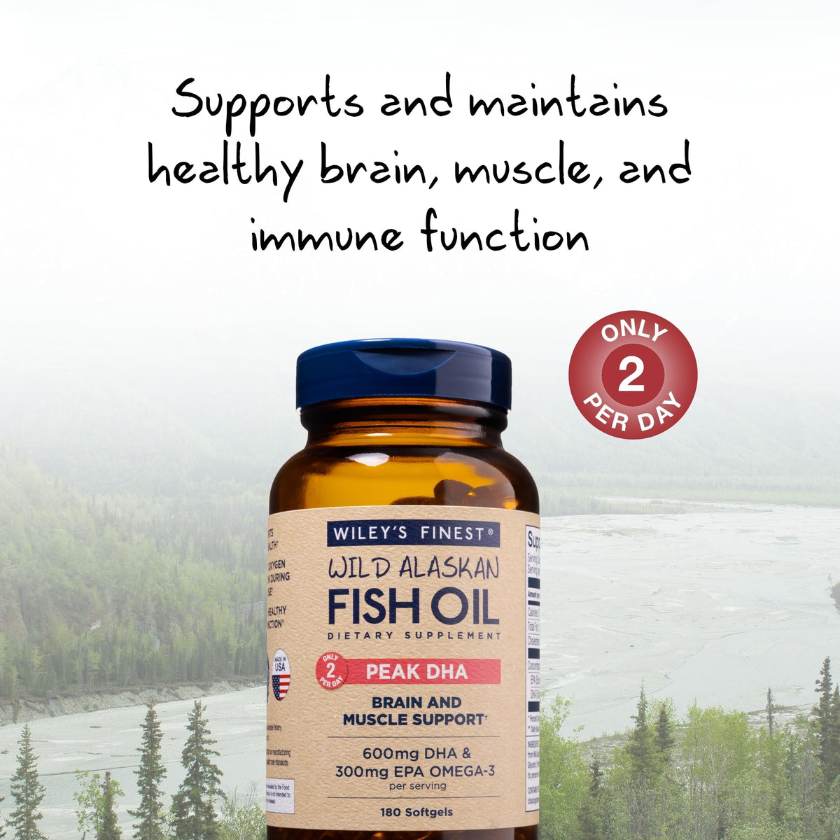 Wiley's Finest Peak DHA fish oil bottle side view