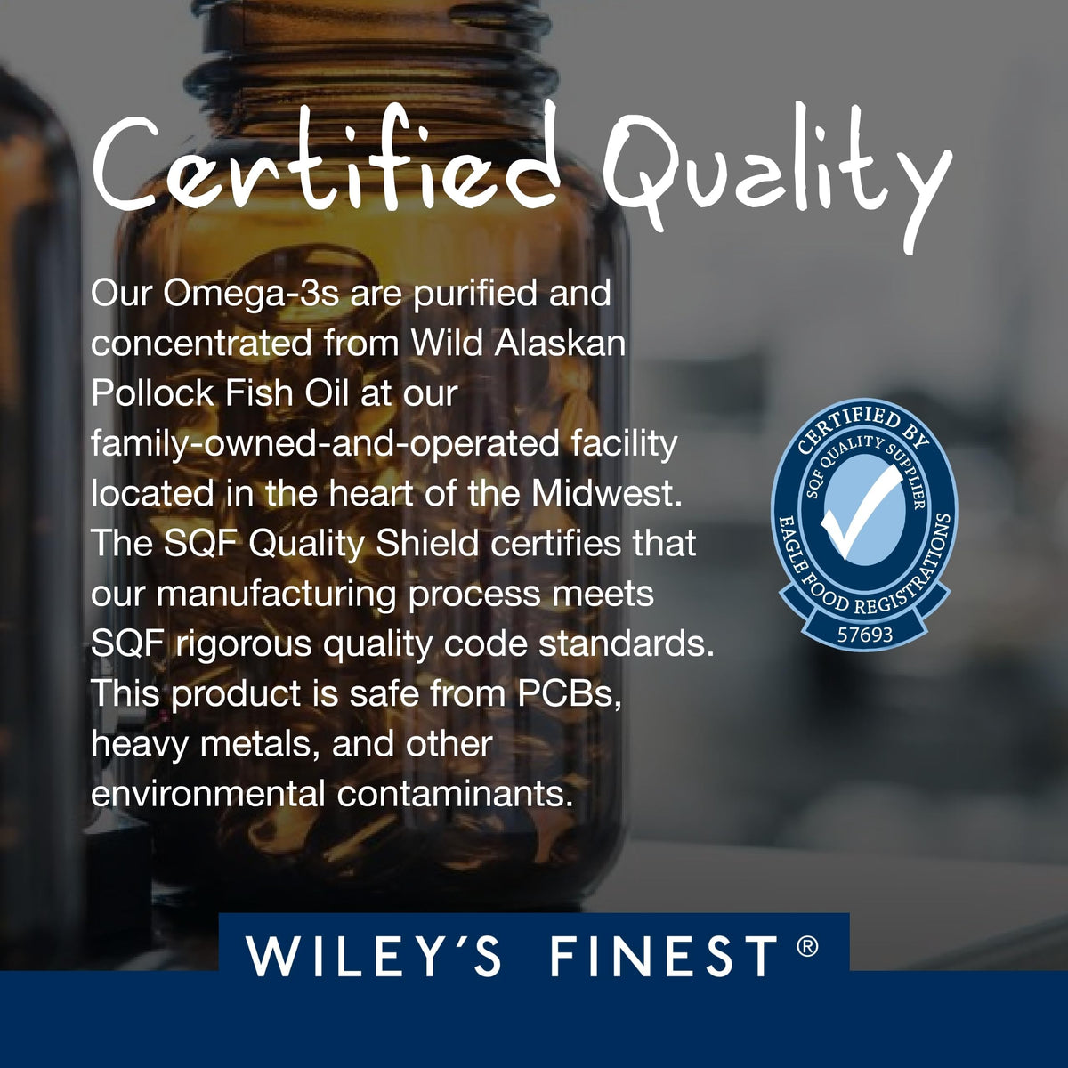 Wiley's Finest Peak DHA fish oil capsules on a wooden table