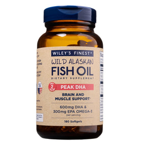 Wiley's Finest Peak DHA Wild Alaskan Fish Oil 180 count front view