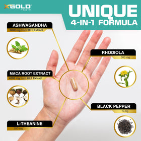 X Gold Health Ashwagandha capsules with ingredients list
