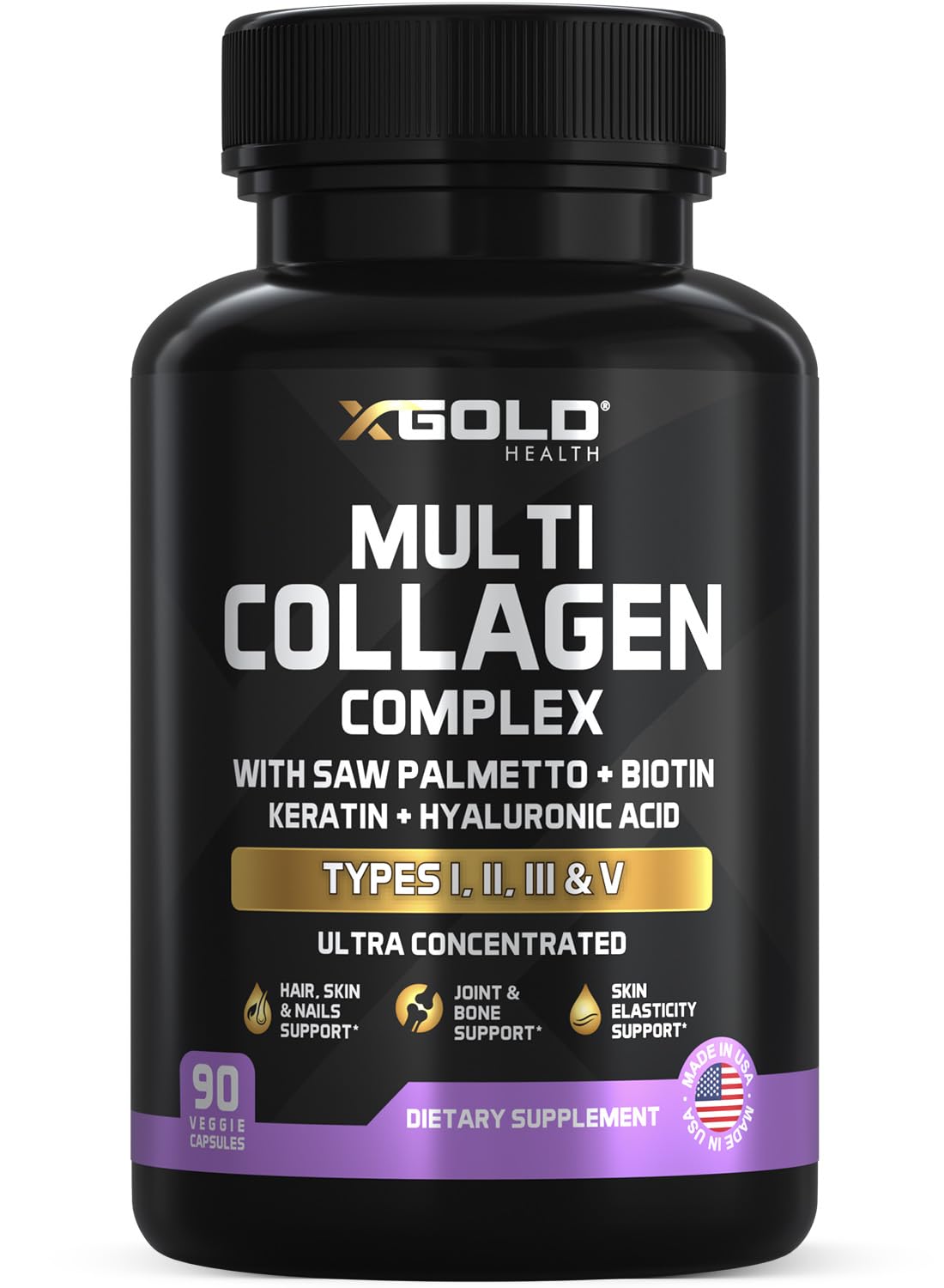 X Gold Health Multivitamin & Collagen Peptides Complex bottle front view
