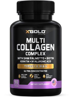 X Gold Health Multivitamin & Collagen Peptides Complex bottle front view