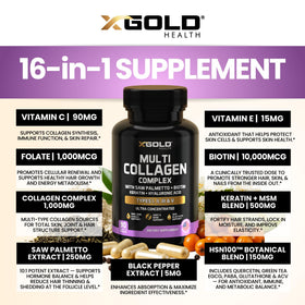 X Gold Health Multivitamin & Collagen Peptides Complex bottle side view