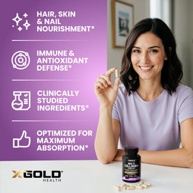 X Gold Health Multivitamin & Collagen Peptides Complex capsule close-up