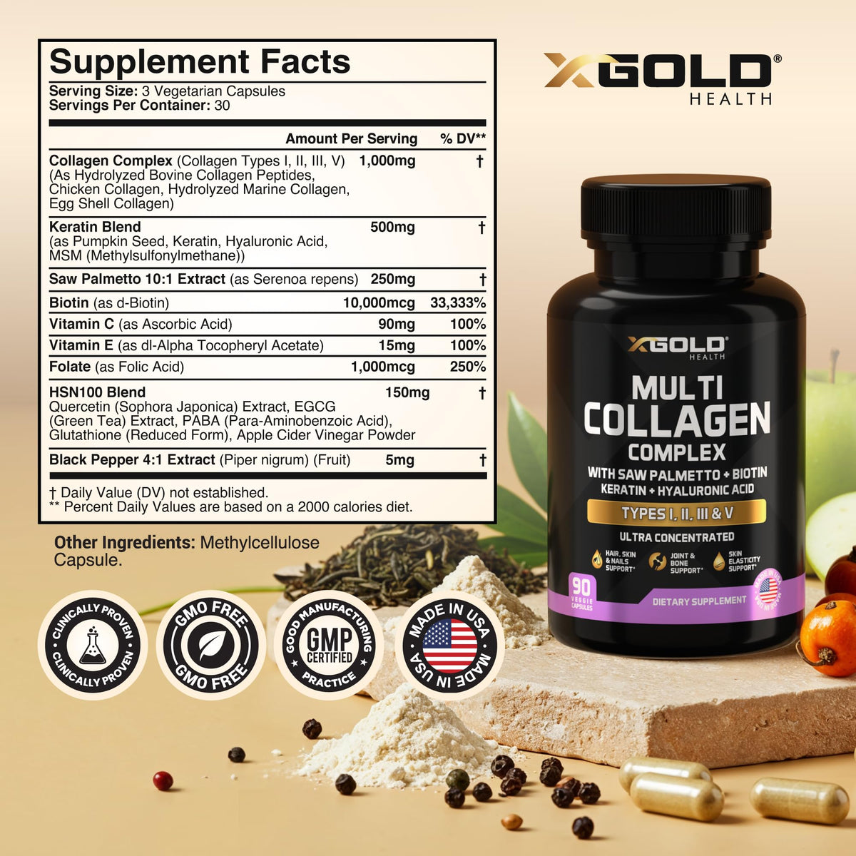 X Gold Health Multivitamin & Collagen Peptides Complex ingredients list