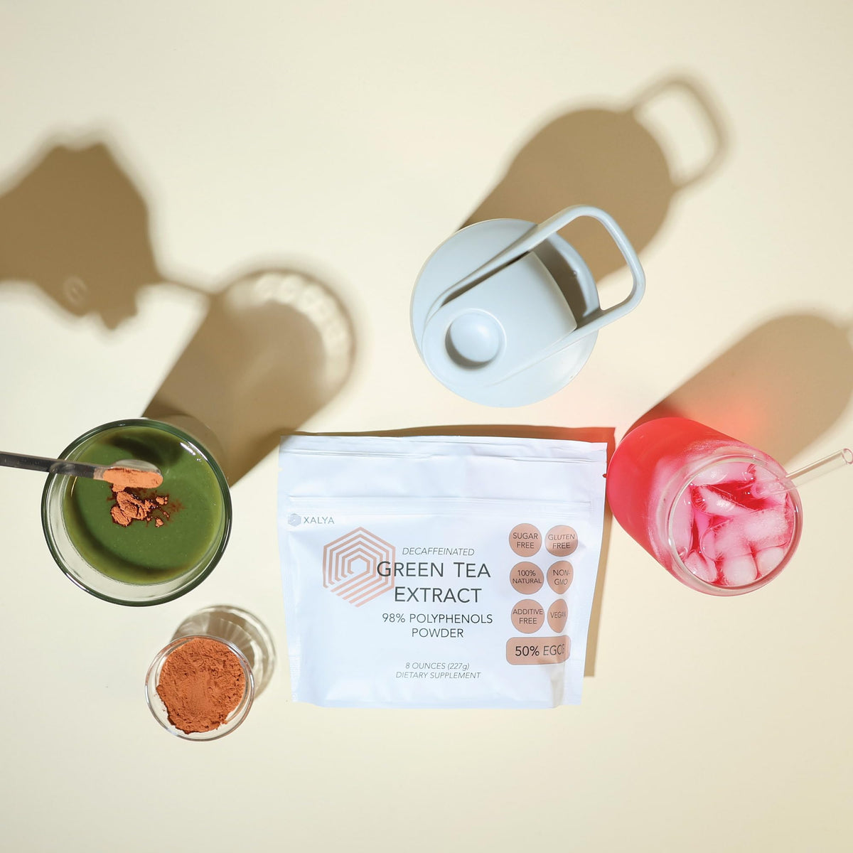 Xalya Green Tea Extract Powder mixed in a smoothie