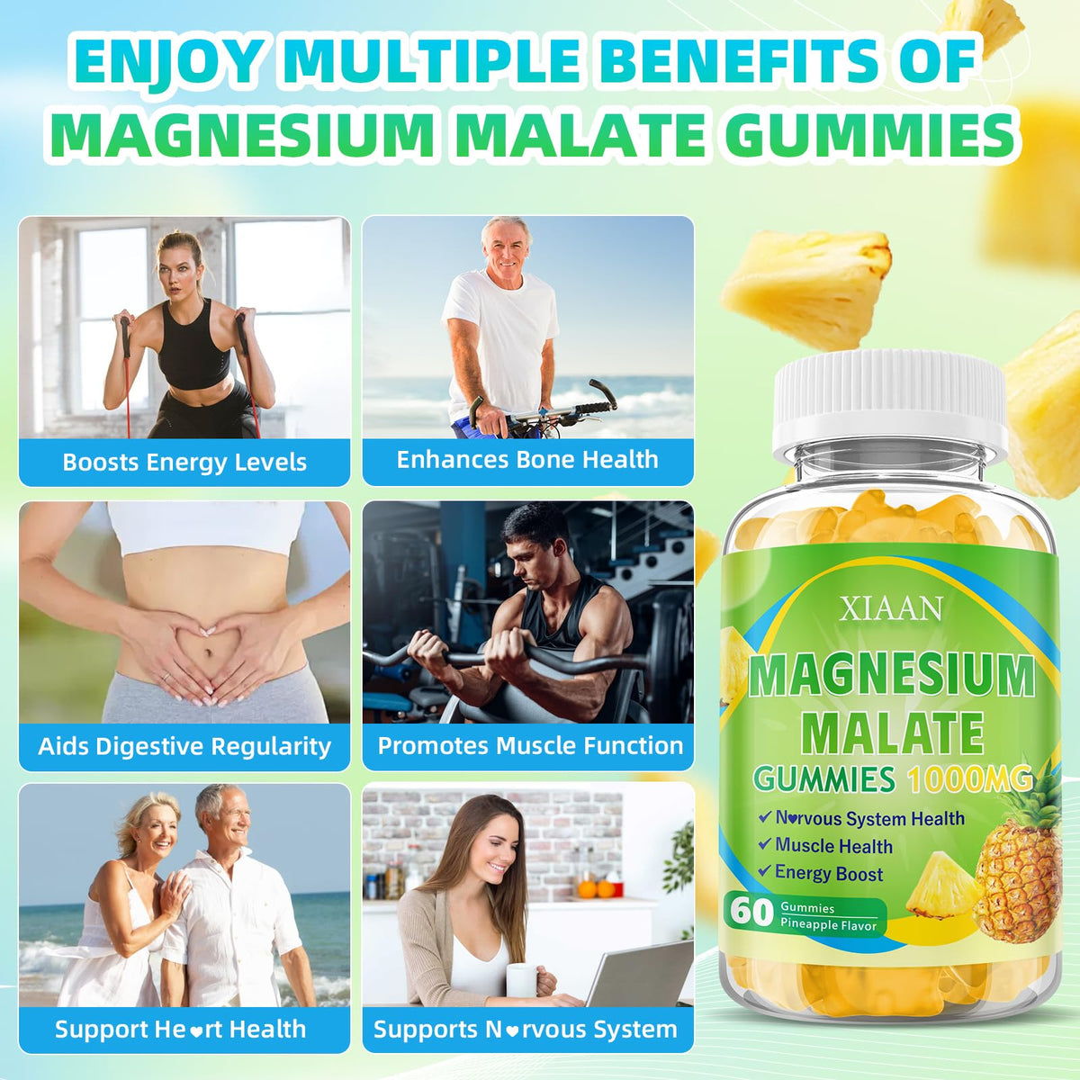 XIAAN Magnesium Malate Gummies in a bowl