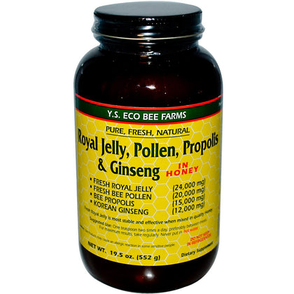 Y.S. Royal Jelly 780g bottle front view with honey and ginseng