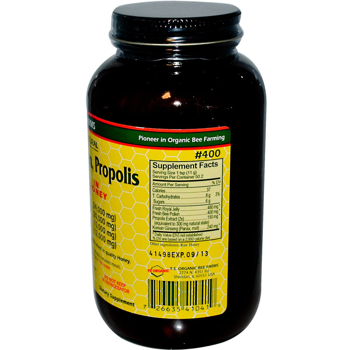 Y.S. Royal Jelly 780g bottle side view showing ingredients list