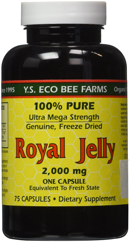 YS Organic 100% Pure Freeze Dried Fresh Royal Jelly 2000 mg 75 Caps front view