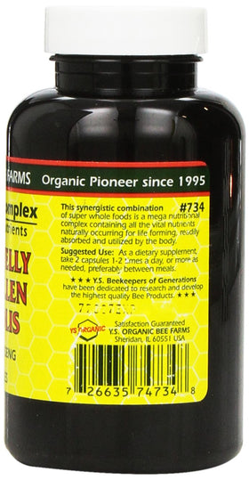 YS Organic Royal Jelly Bee Pollen Propolis with Ginseng 90 ct bottle side view