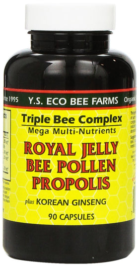 YS Organic Royal Jelly Bee Pollen Propolis with Ginseng 90 ct front view