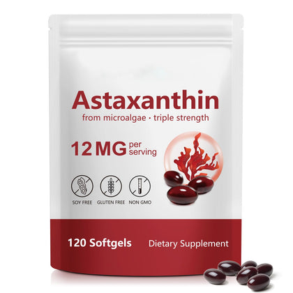 YUEPLATTNMAY Astaxanthin 12mg softgels front view